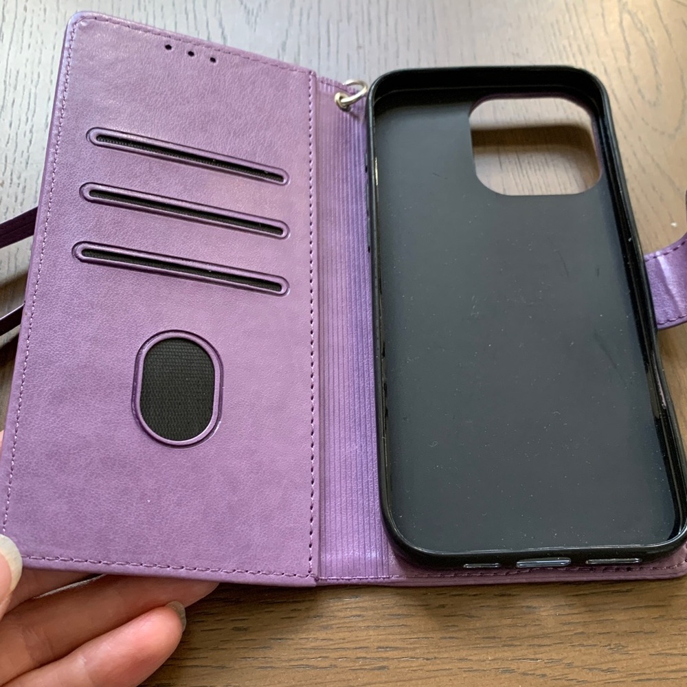 3/$15 NWOT Purple iPhone Wallet Case with Wrist Strap -fits iPhone 14 Pro Max - Picture 2 of 5
